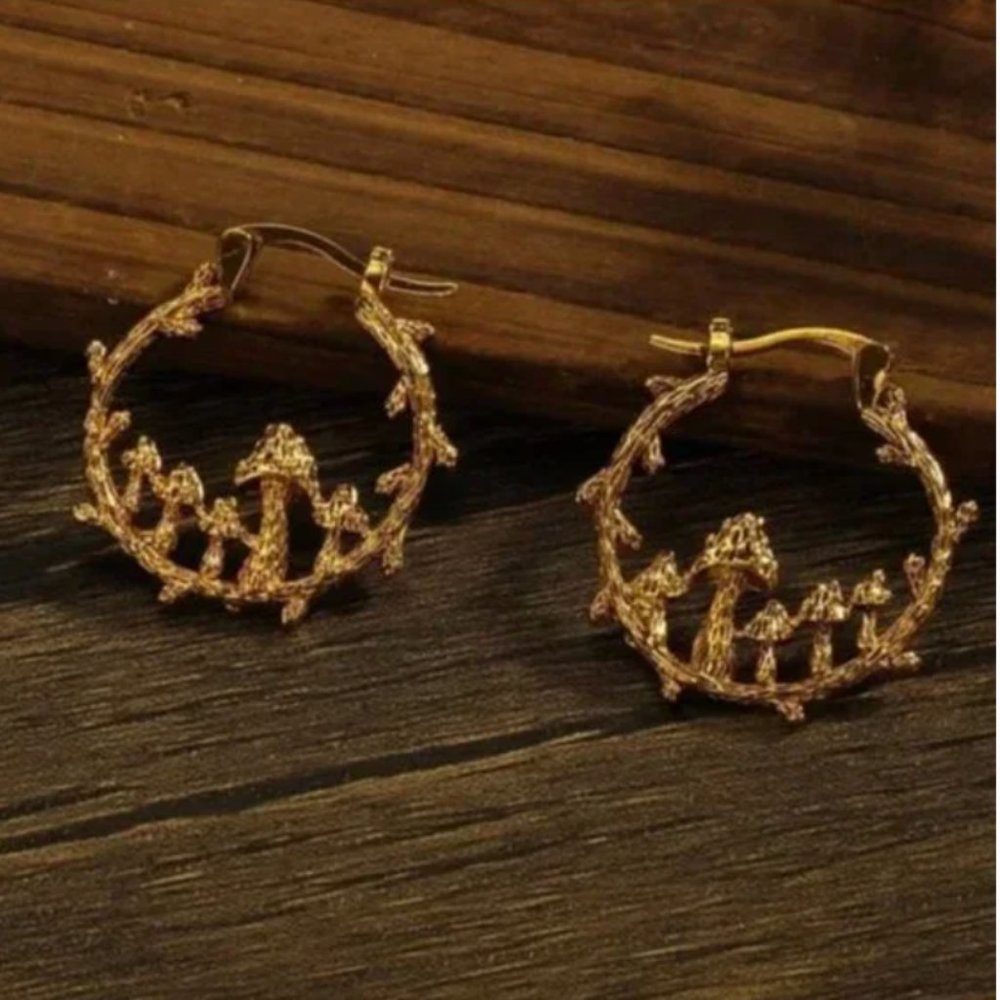 ⭐️❤️ FREE Mushroom Hoop Drop Boho Plant Hipster Hippie Art Chic Farm Earrings